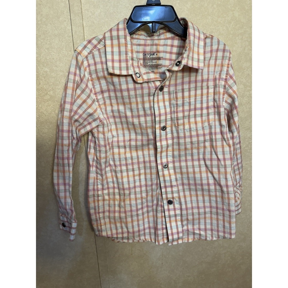 Boys Cat & Jack Shirt Size 5T Gingham Plaid Long Sleeve Multi Colors